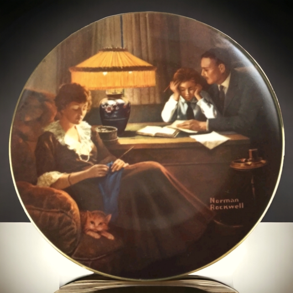 Vtg 84 Norman Rockwell 3rd Issue Father's Help Light Campaign Series Gold Plate